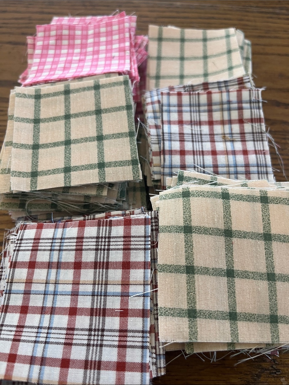 Assorted Plaid Cotton Quilt Squares - Beige, Green, Red, Pink
